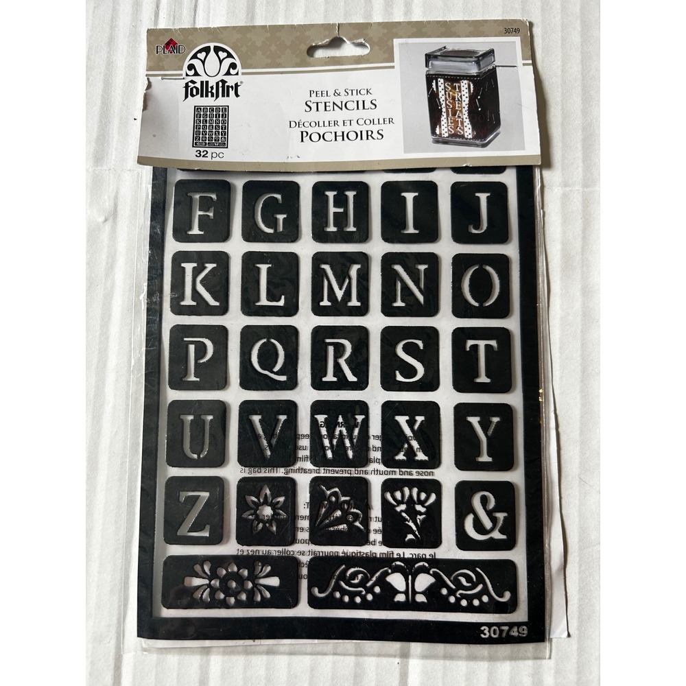 Plaid FolkArt Peel & Stick Stencils 30749 Old School Alphabet 32pc Reusable